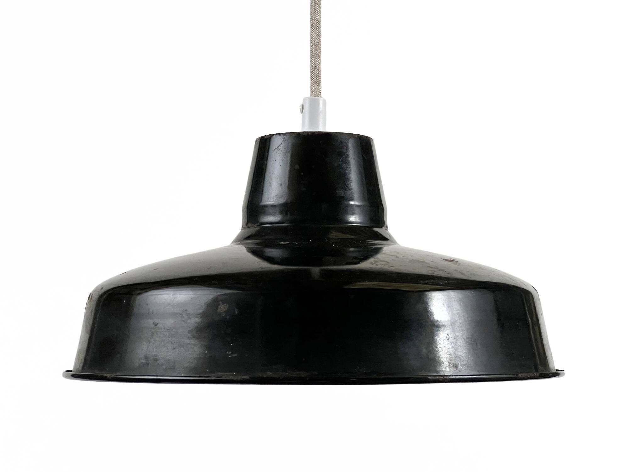 Enameled industrial pendant light. France 1950s