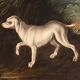 Peinture antique française paysage avec chien