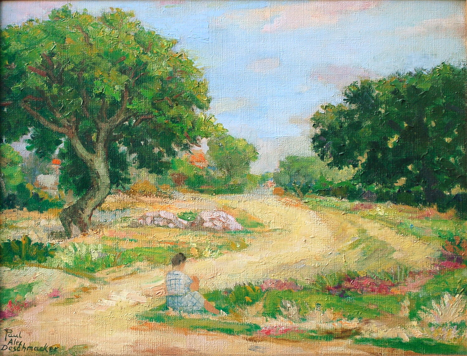 Landscape to the woman sitting in the grass of Paul Alex Deschmacker
