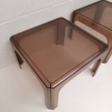 Pair of vintage 70s smoked plexiglass coffee tables by Prisunic