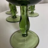Set of 5 XL tulip-shaped blown rosemary green glasses