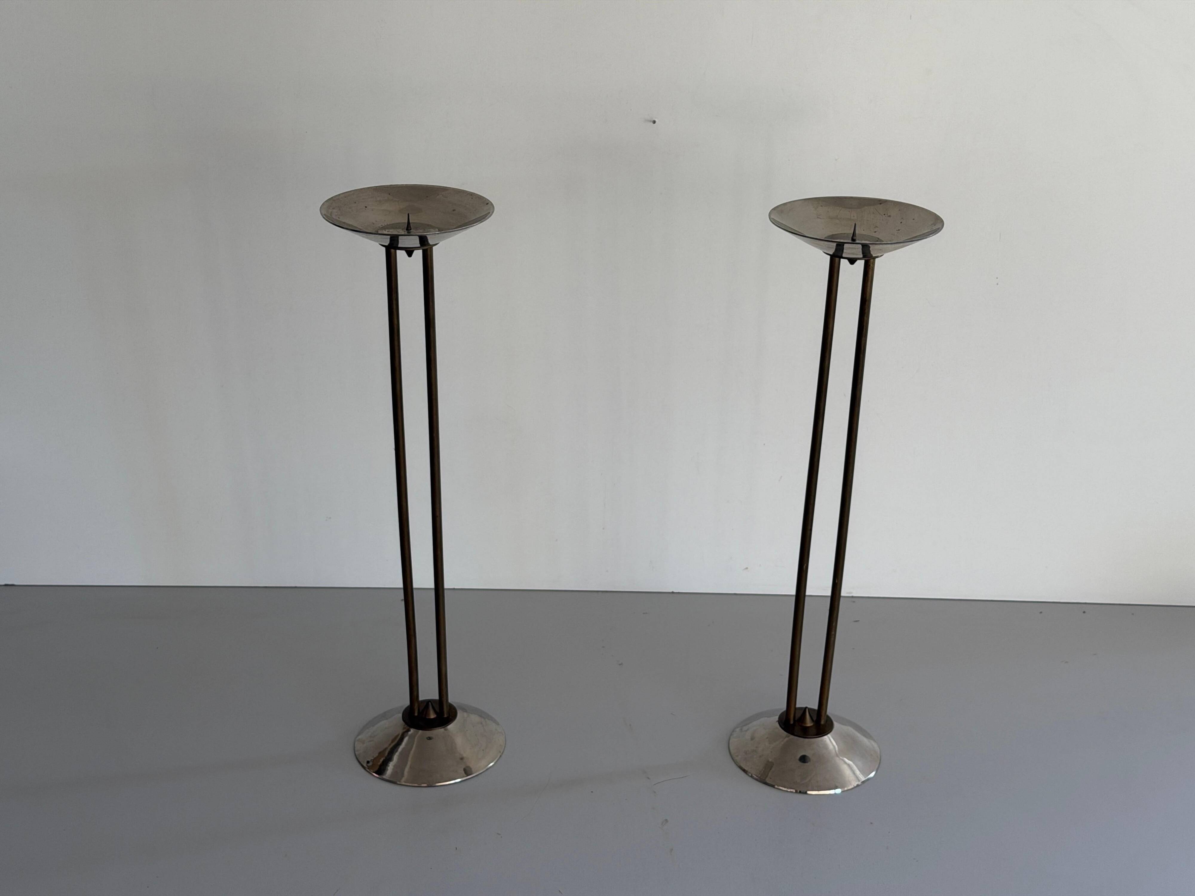 Pair of metal and brass candlesticks, 1960s, Germany