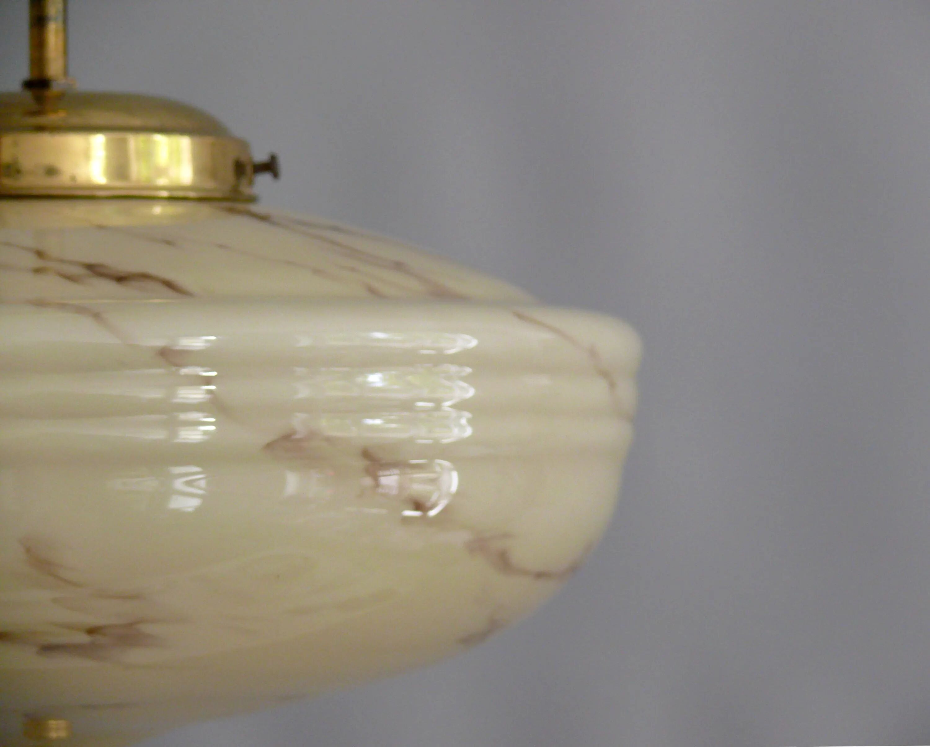 Art Deco Pendant Lamp, Beige Marble, Brass Suspension - 1930s