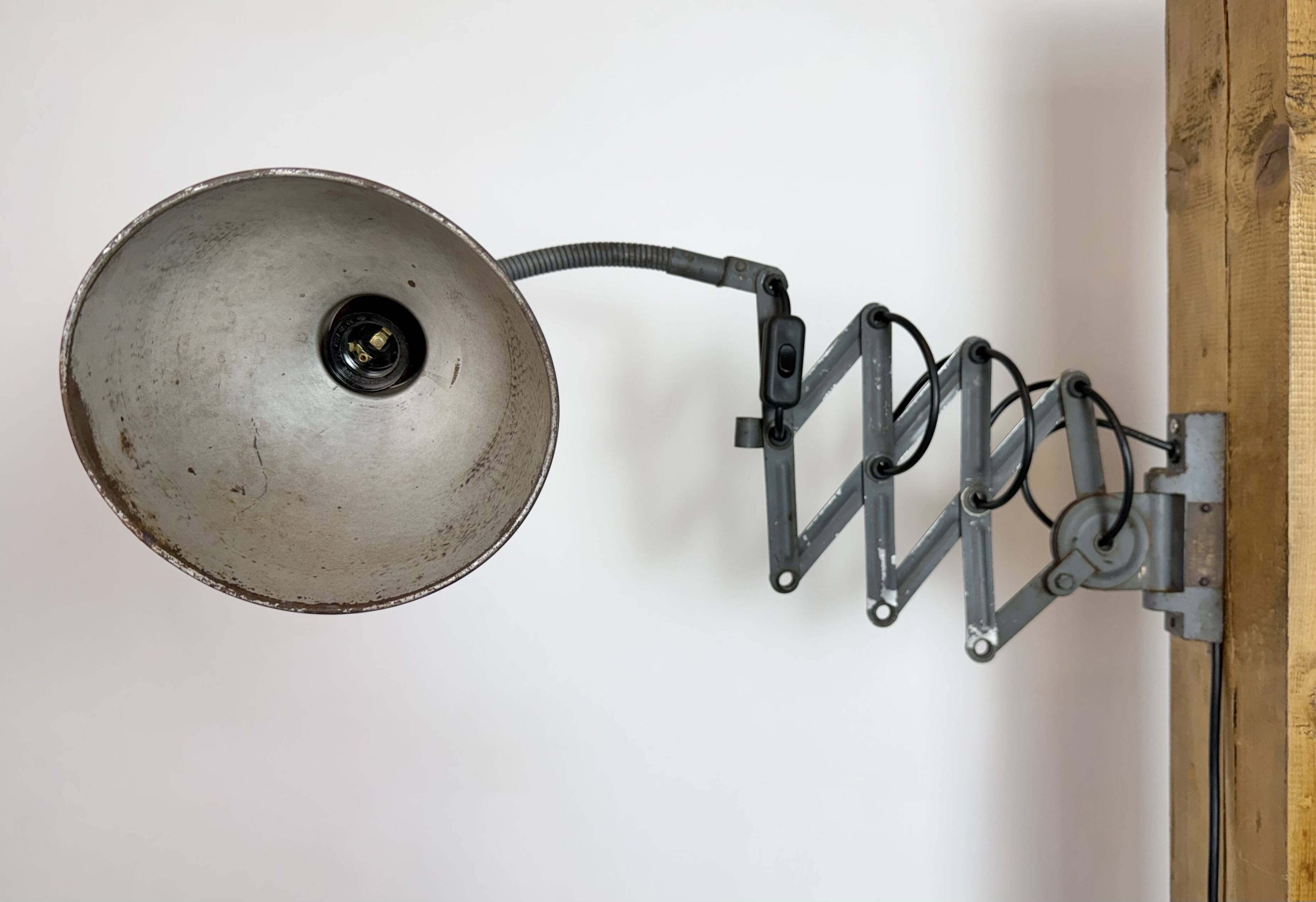 Grey Industrial Gooseneck Scissor Wall Lamp from Elektroinstala, 1960s