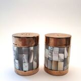 Ensemble sel et poivre Art déco vintage – Laiton et nacre, années 1930-1950