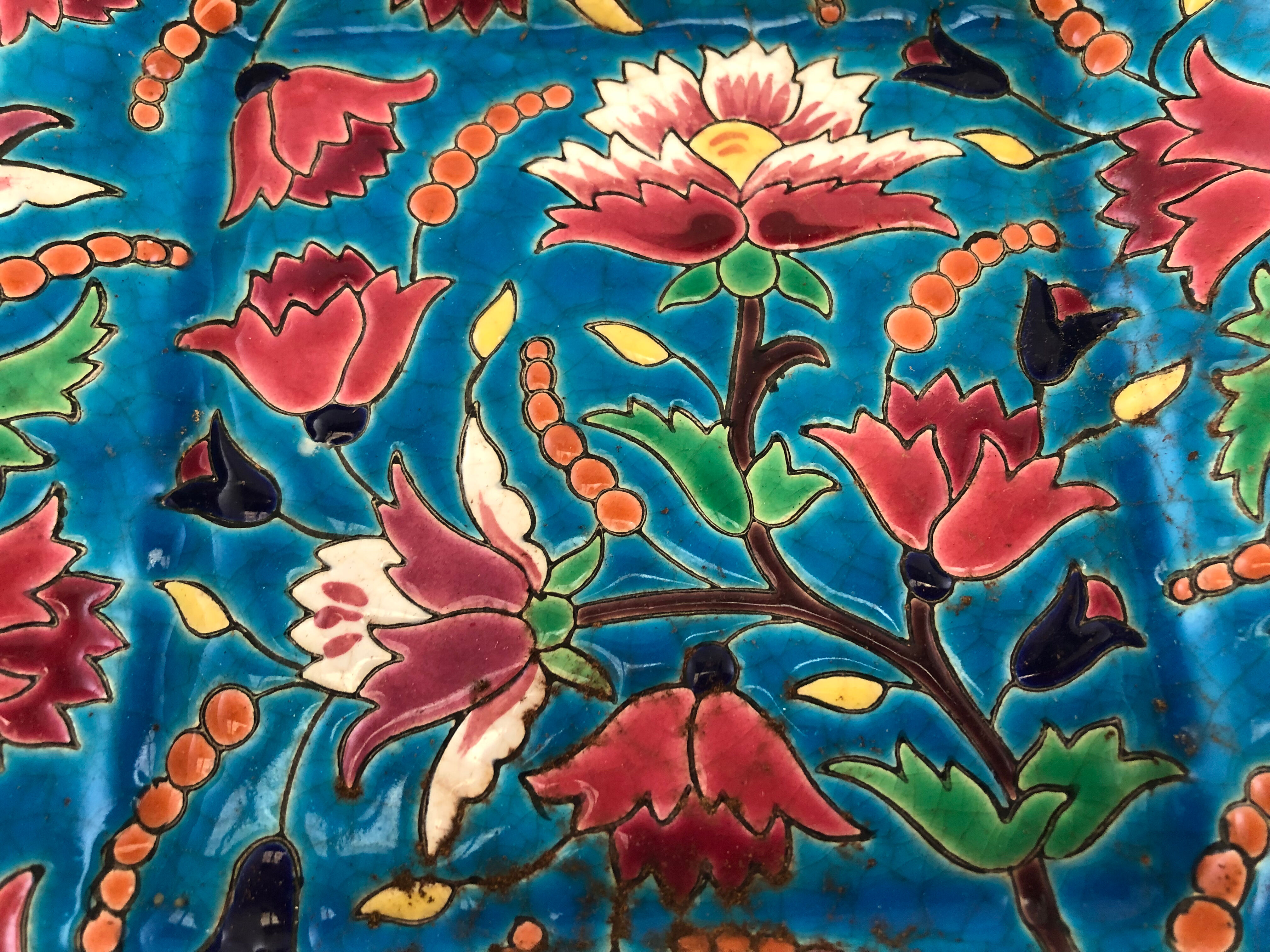 Square cut in blue Longwy enamels