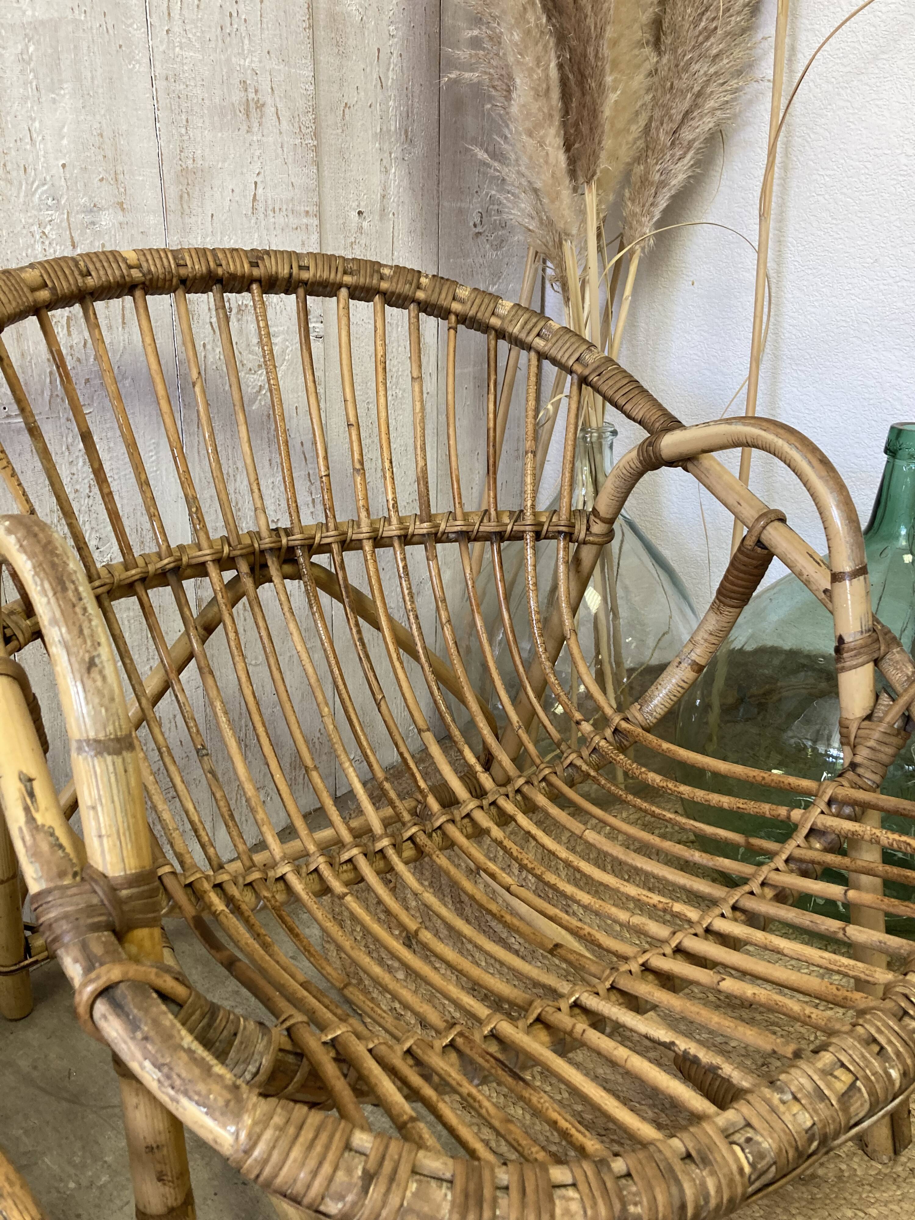 Pair of vintage rattan armchairs