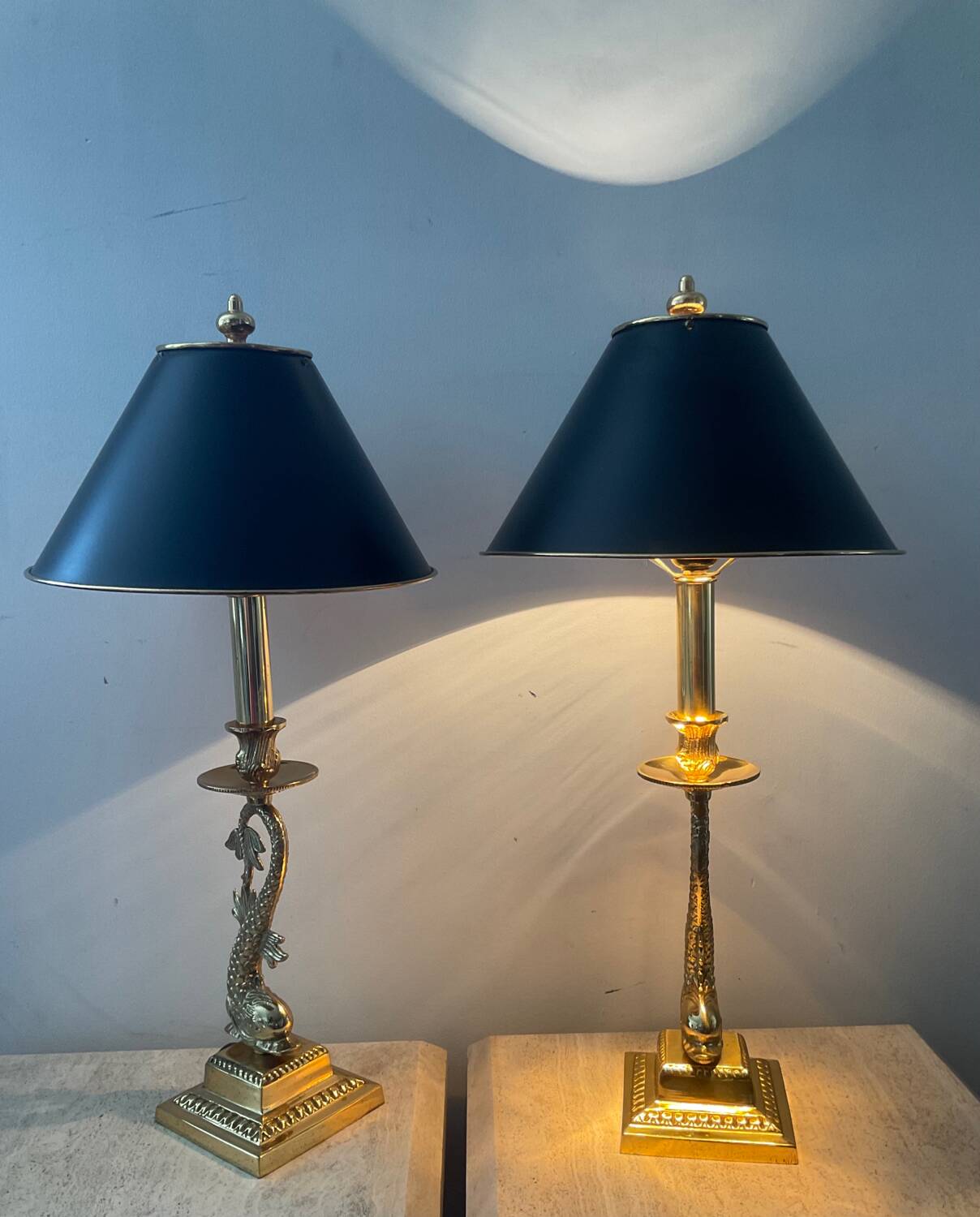 Pair of Empire lamps in bronze and sheet metal