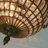large 1960s CEILING LAMP glass crystal bronze hollywood regency style 1960s
