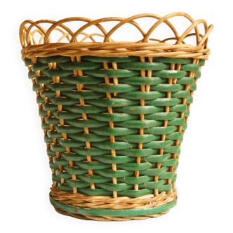 Cache-pot en rotin naturel & peint