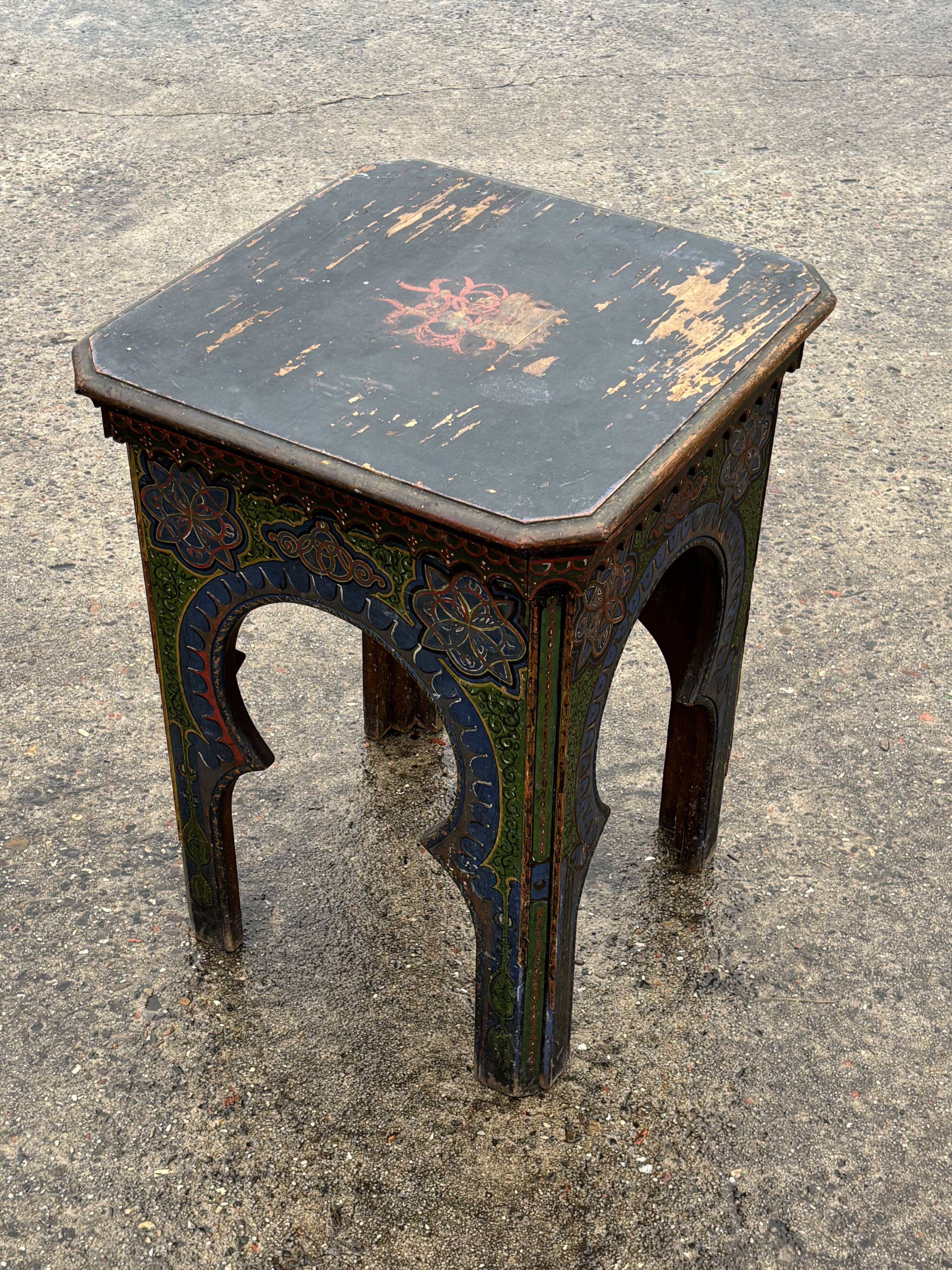 Antique hand-painted Moroccan Moorish Zouak side table