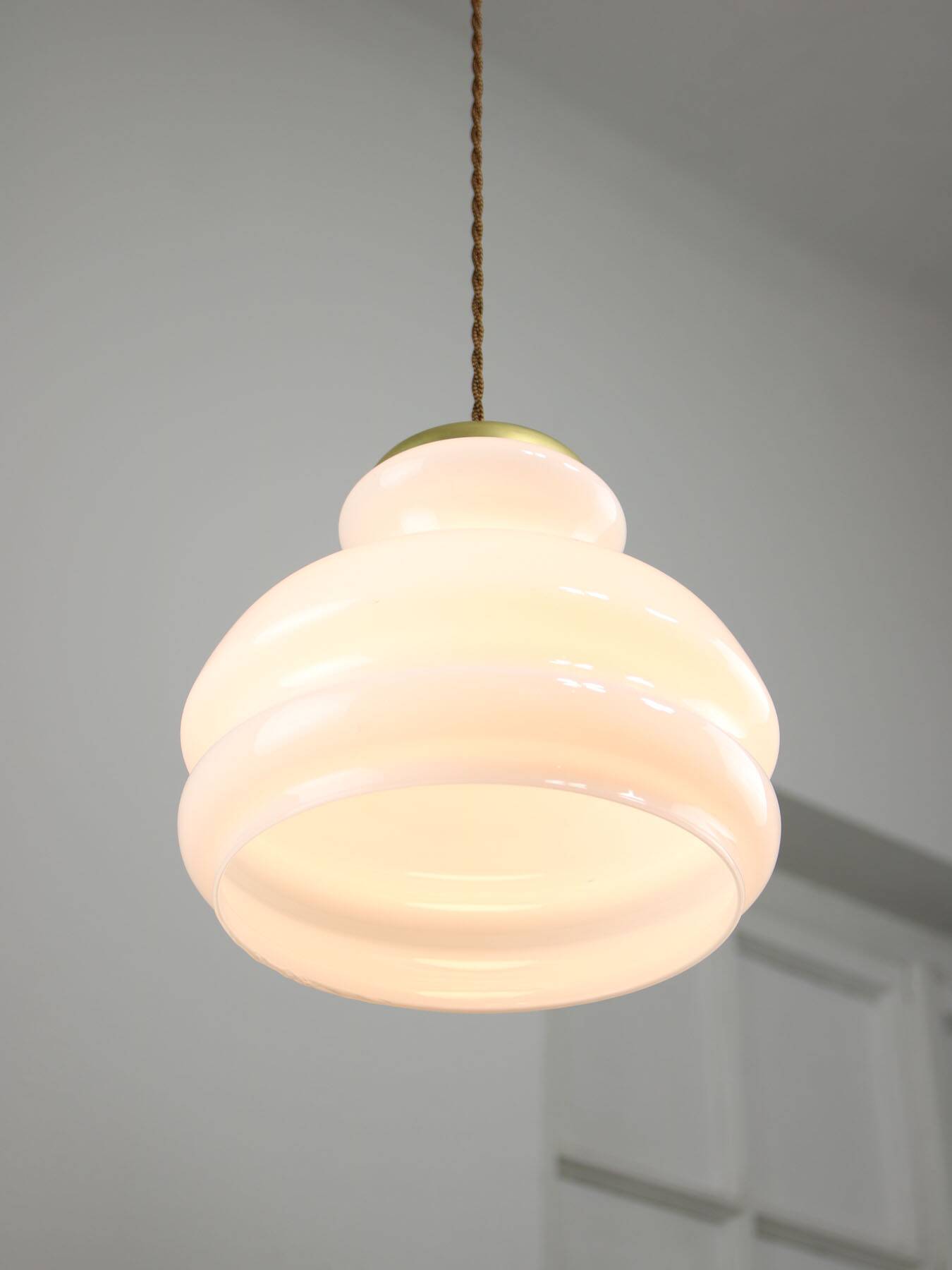 Mid-century italian brass and opaline pendant lamp, 1950s