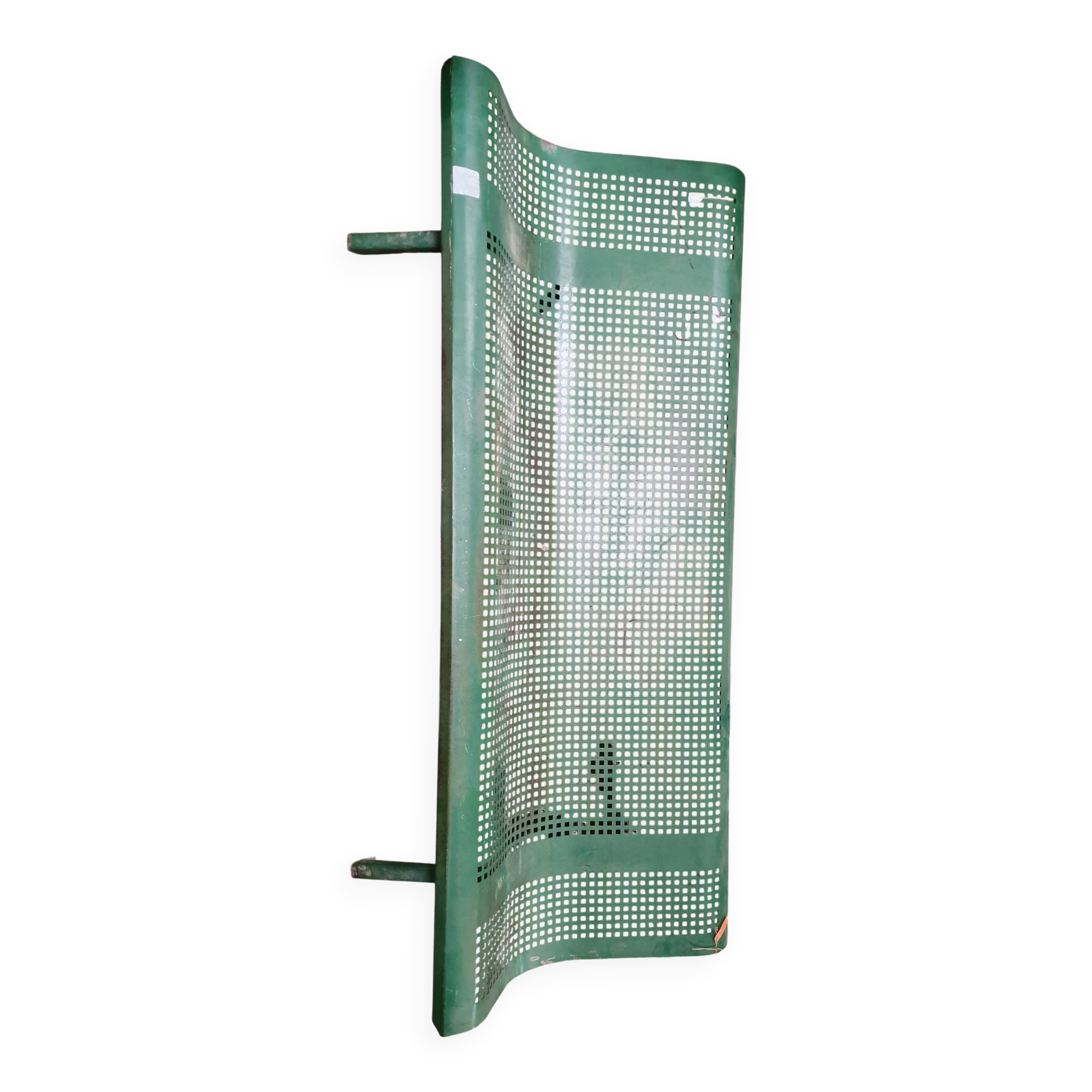 Vintage green perforated metal public bench