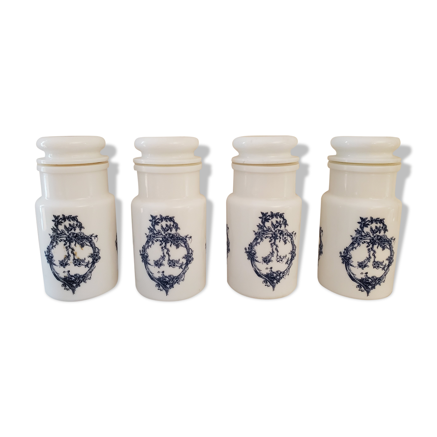 4 opaline bottles blue pattern