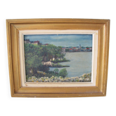 Old oil on cardboard of a marine and coastal landscape signed H. Walter.