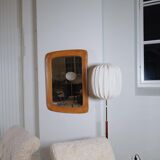 Mid-century modern sculptural wall mirror, oak, crystal glass, Glas & Trä, 1960s