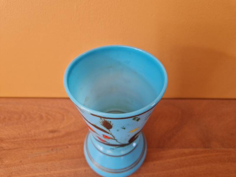 Blue opaline vase with floral decoration from the Napoléon III period.