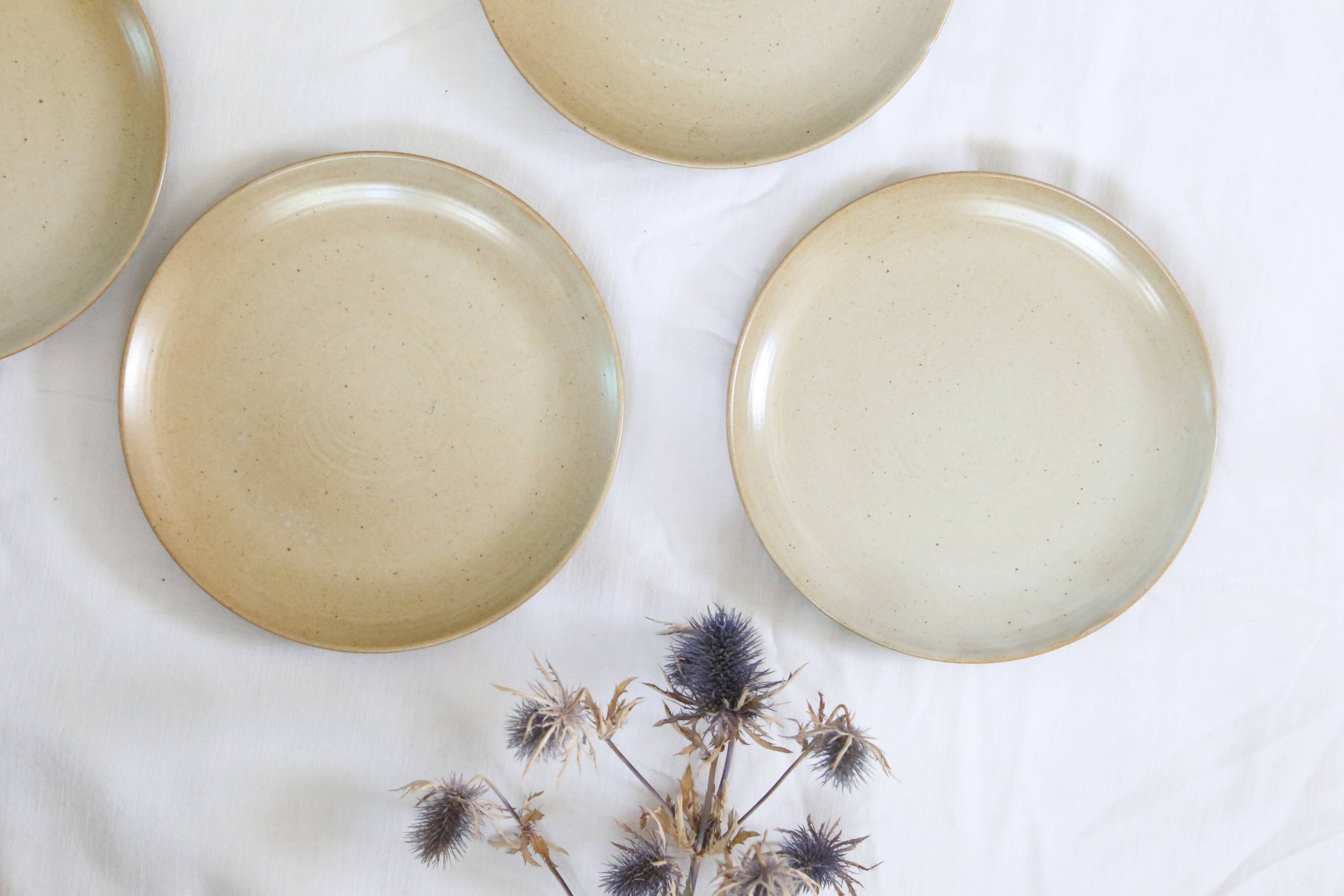 Set of 6 flat plates in sandstone, Sandstone village, vintage French