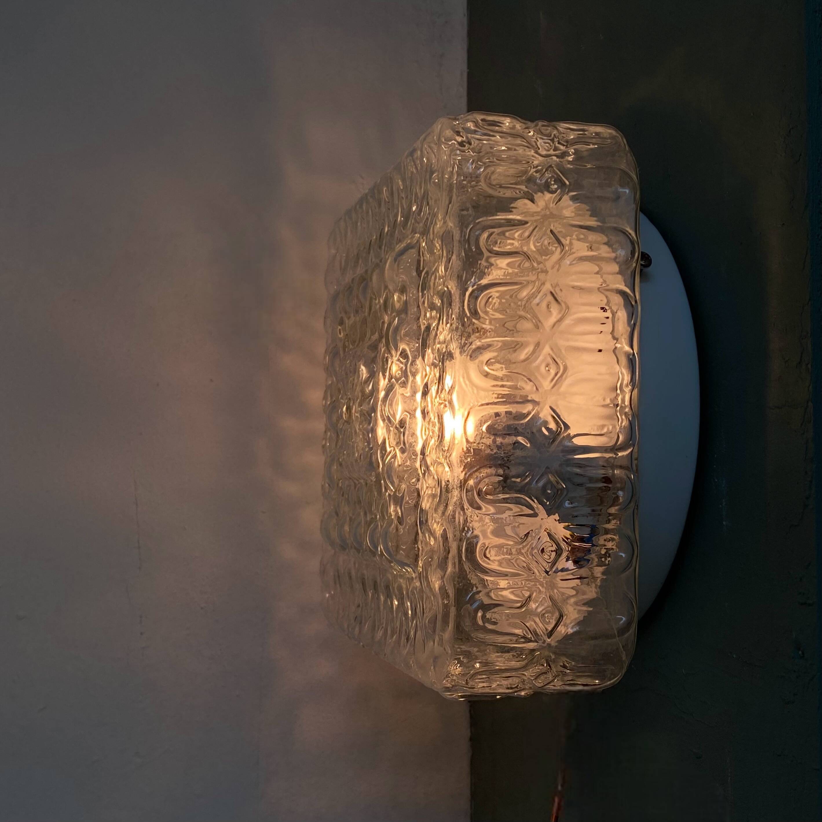 Square wall light ceiling light transparent glass gold 1970 1980 seventies
