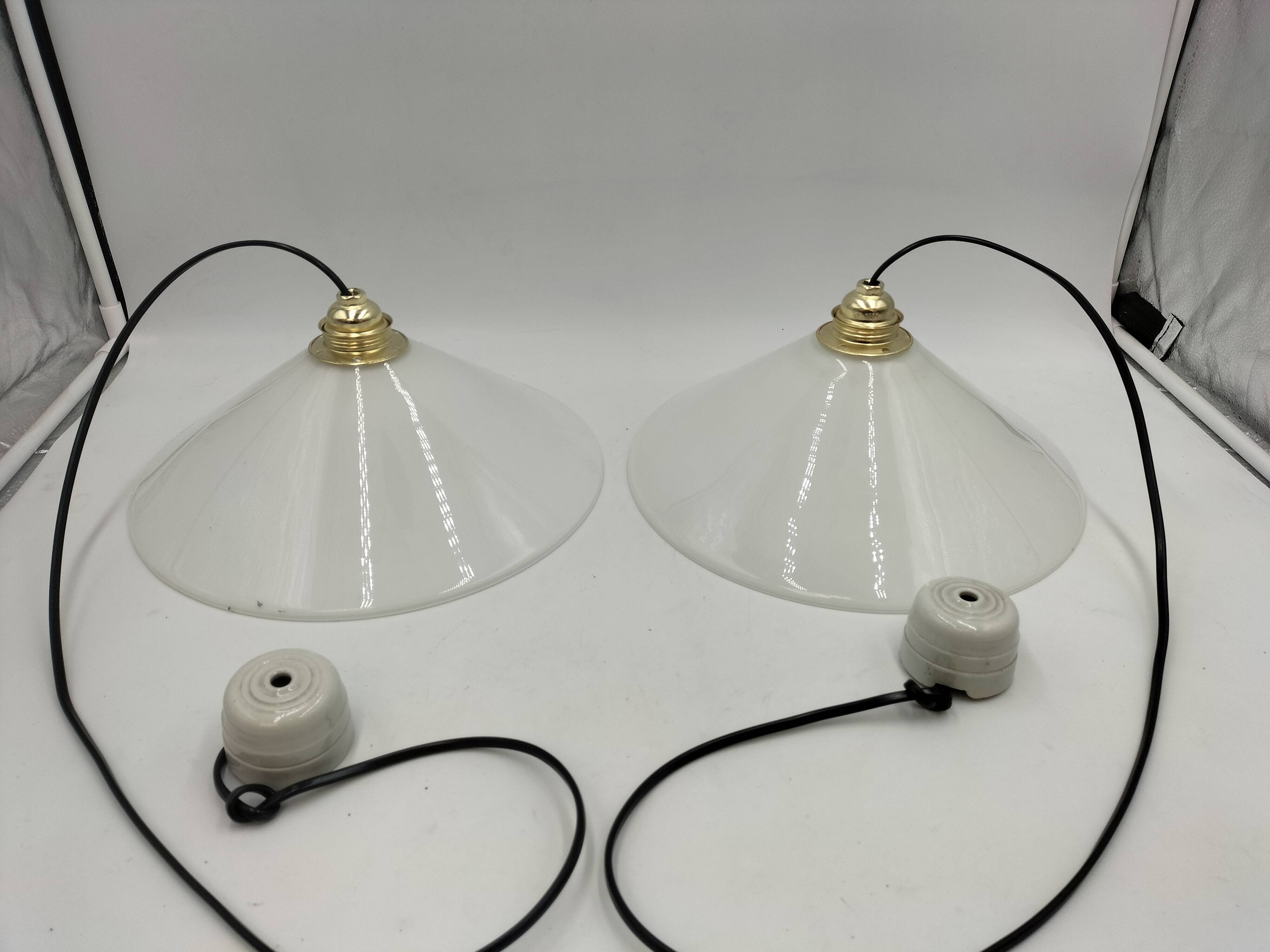 Pair of opaline pendant lights