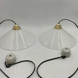 Pair of opaline pendant lights