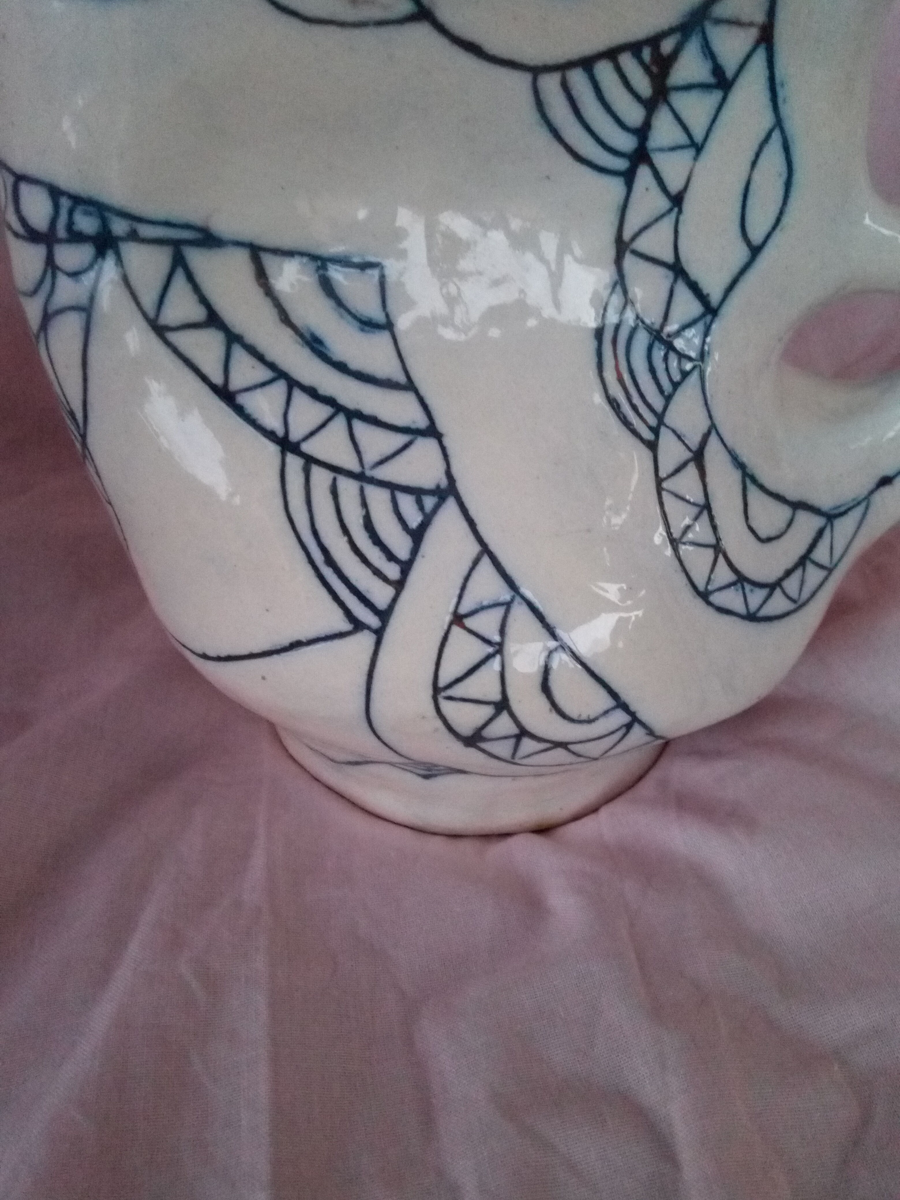 Zoomorphic pitcher in enamelled terracotta