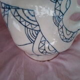 Zoomorphic pitcher in enamelled terracotta