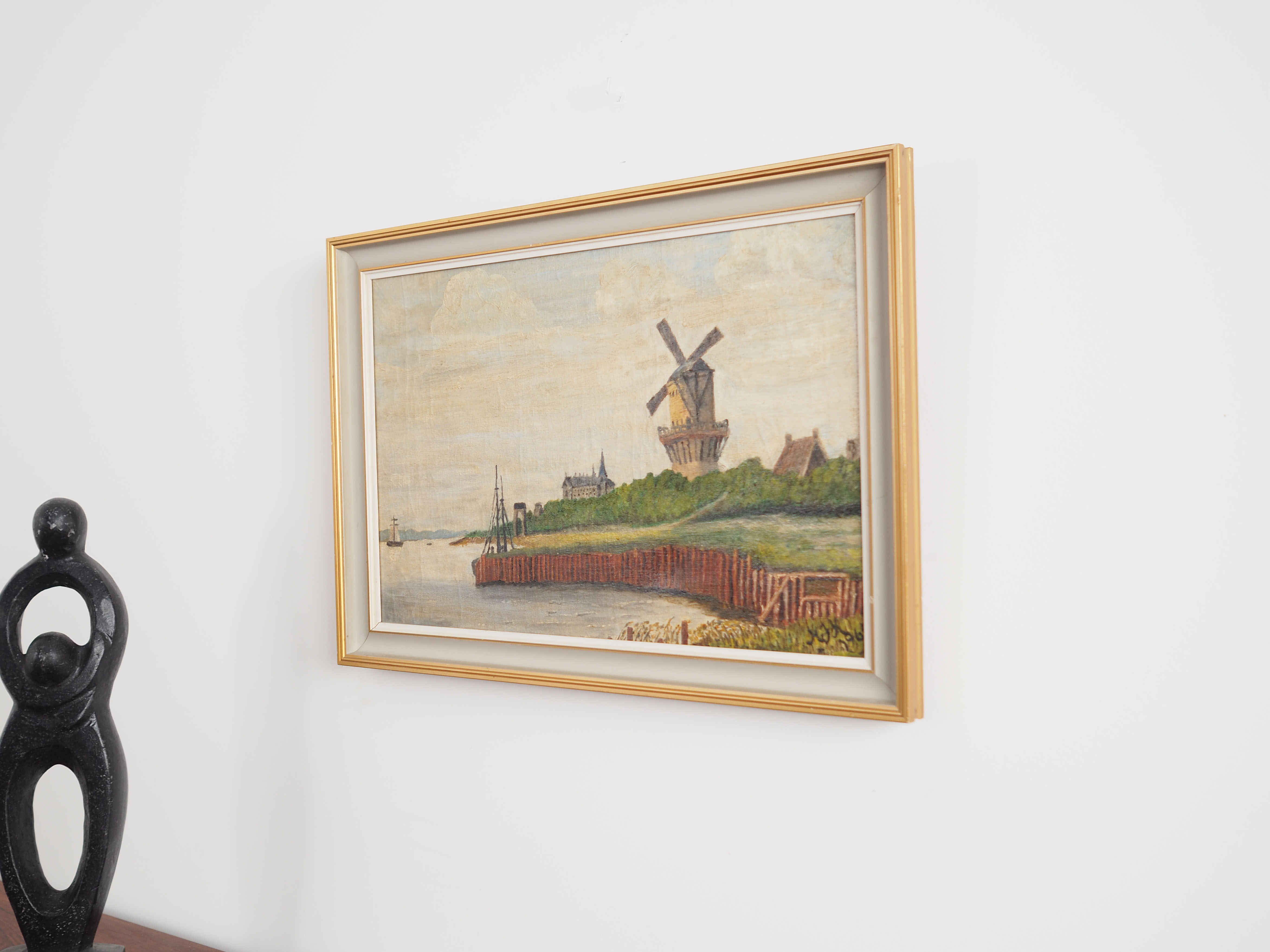 Peinture « Le moulin à vent au-dessus de la Marina », design scandinave, années 1970