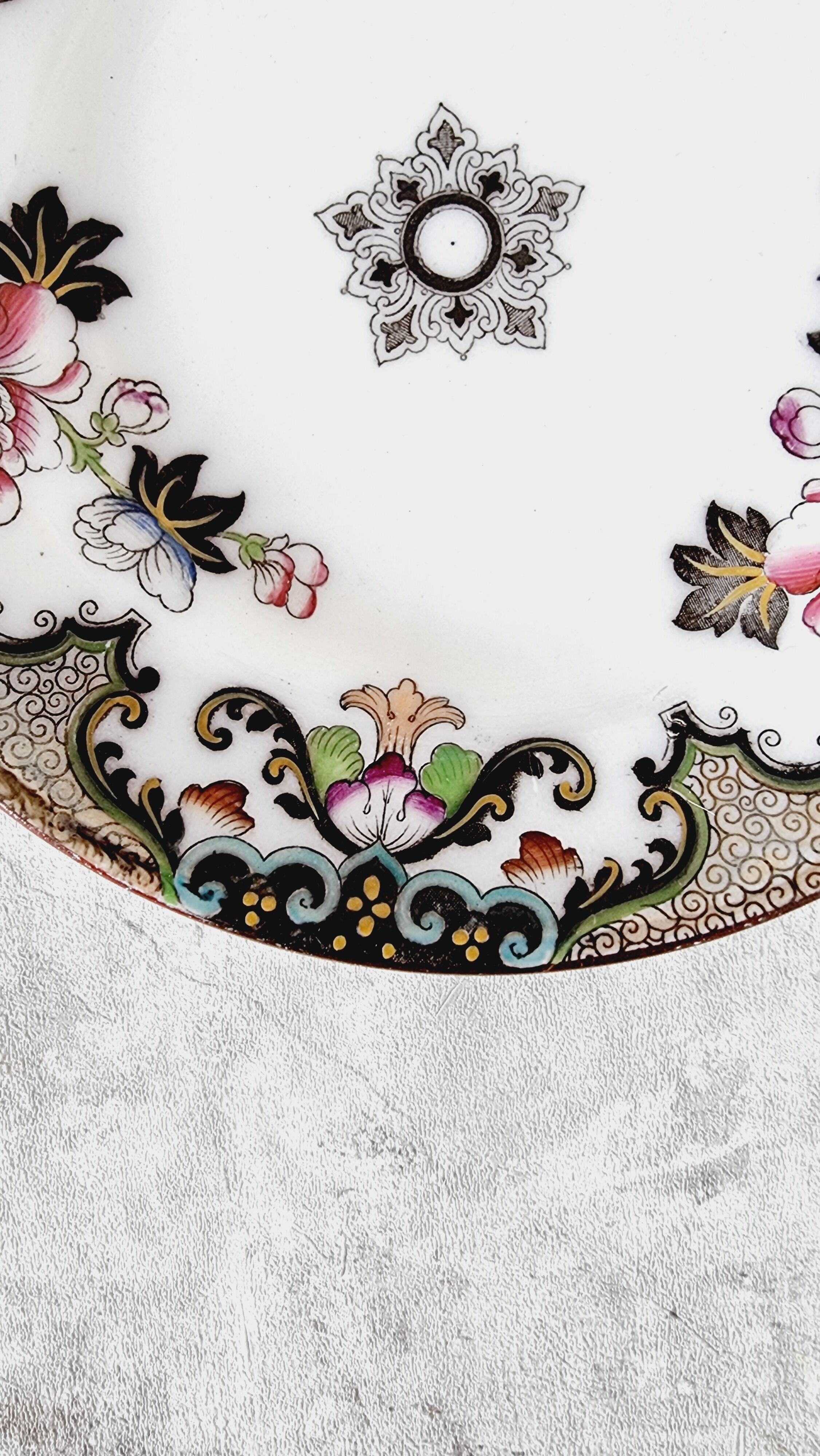 English Ceramic Plate Beech Hancock mod: Jeddo S.XIX Chinese Inspired Floral Patterns