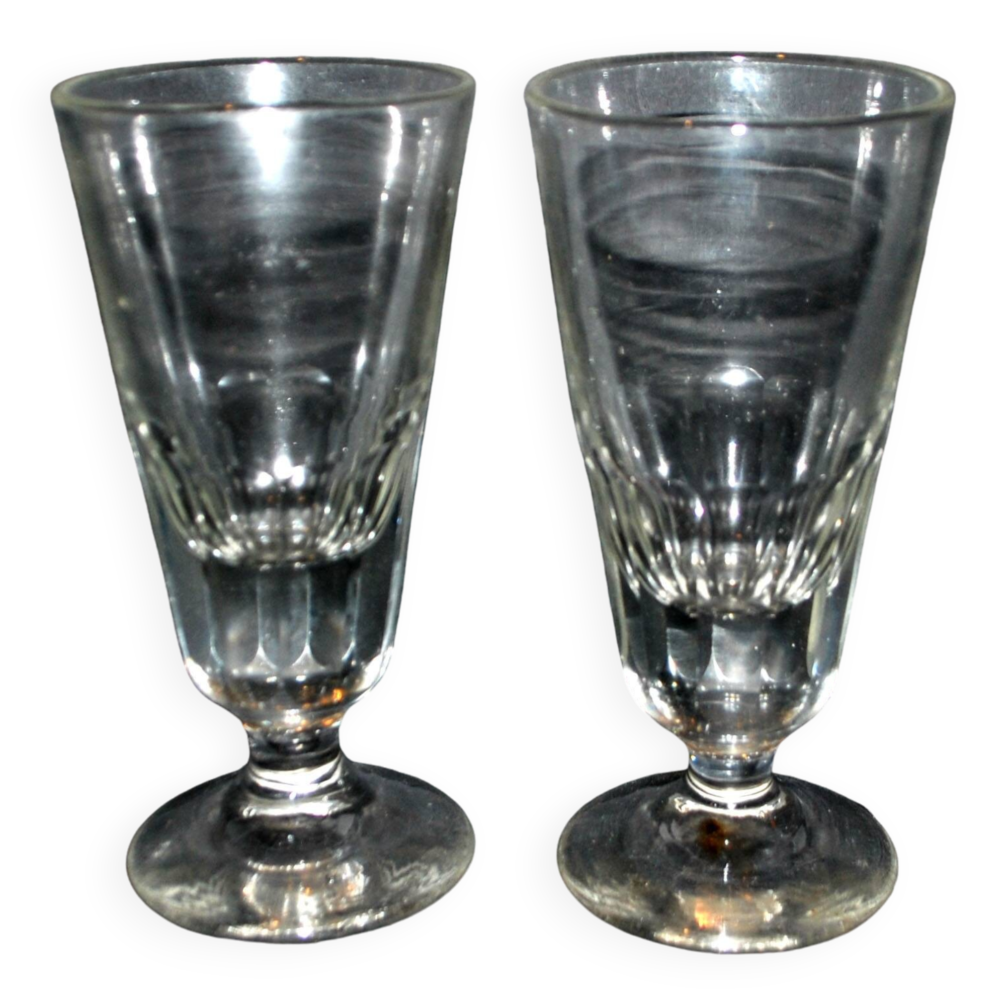 Antique Mazagran Bistro coffee glasses from 1900 in thick, cut blown glass