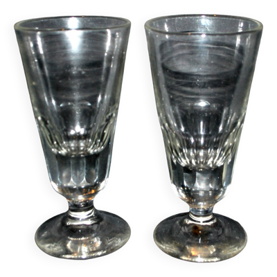 Verres à café de Bistrot Mazagran ancien 1900 en verre soufflé épais et taillé