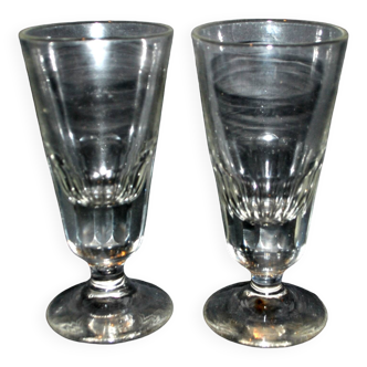 Verres à café de Bistrot Mazagran ancien 1900 en verre soufflé épais et taillé