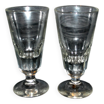 Antique Mazagran Bistro coffee glasses from 1900 in thick, cut blown glass