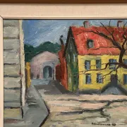 Original Swedish Oil on Panel – “Urban Landscape” by B. Gustavson – Signed – Dated 1947 – Vintage & Framed