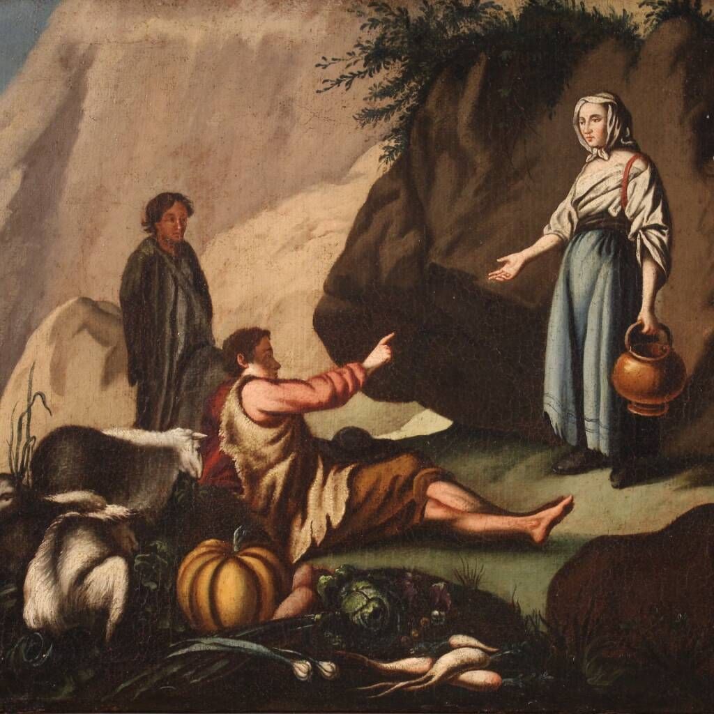 Painting landscape pastoral scene from the 18th century