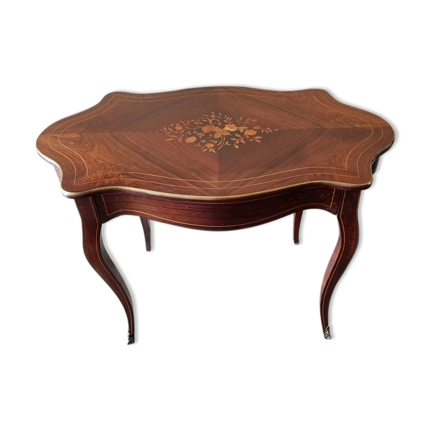 Fiddled middle table - louis xv style - marquetry and veneer wood