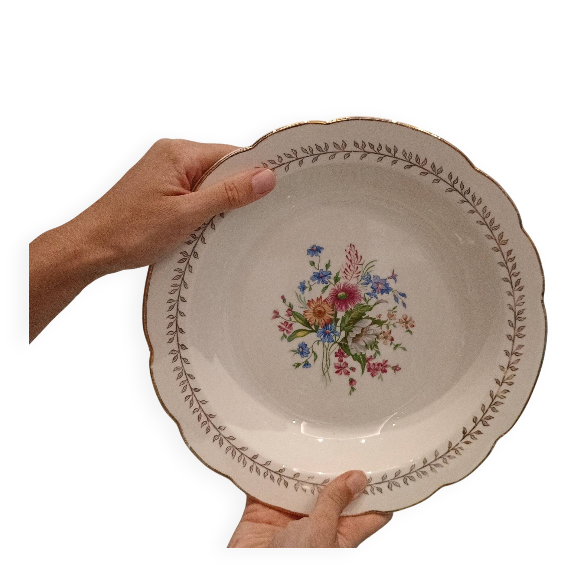Grand plat creux en faïence de Gien – Modèle "Quelques Fleurs" – Vinta
