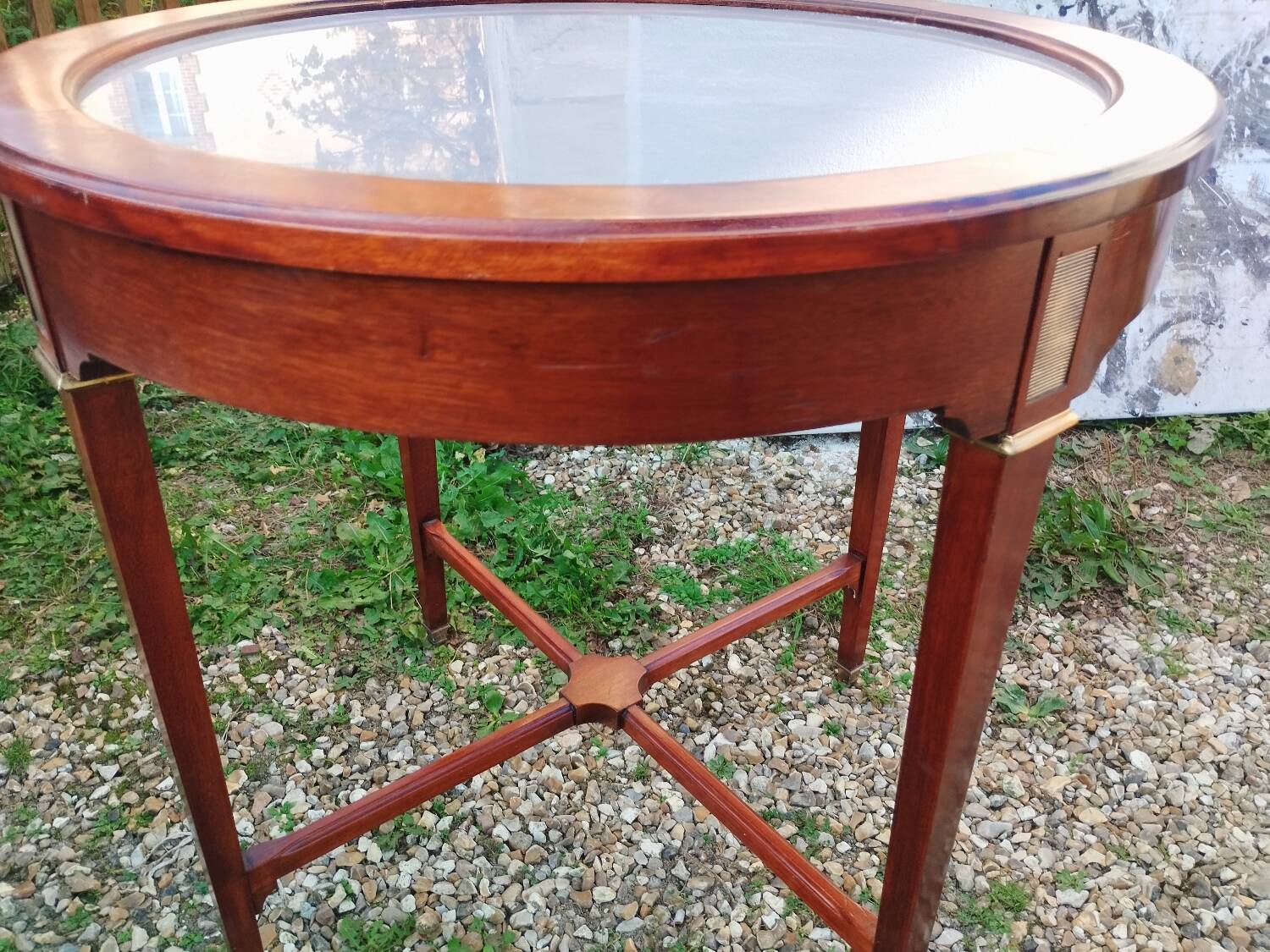 Antique Louis XVI style bouillotte table with marble top