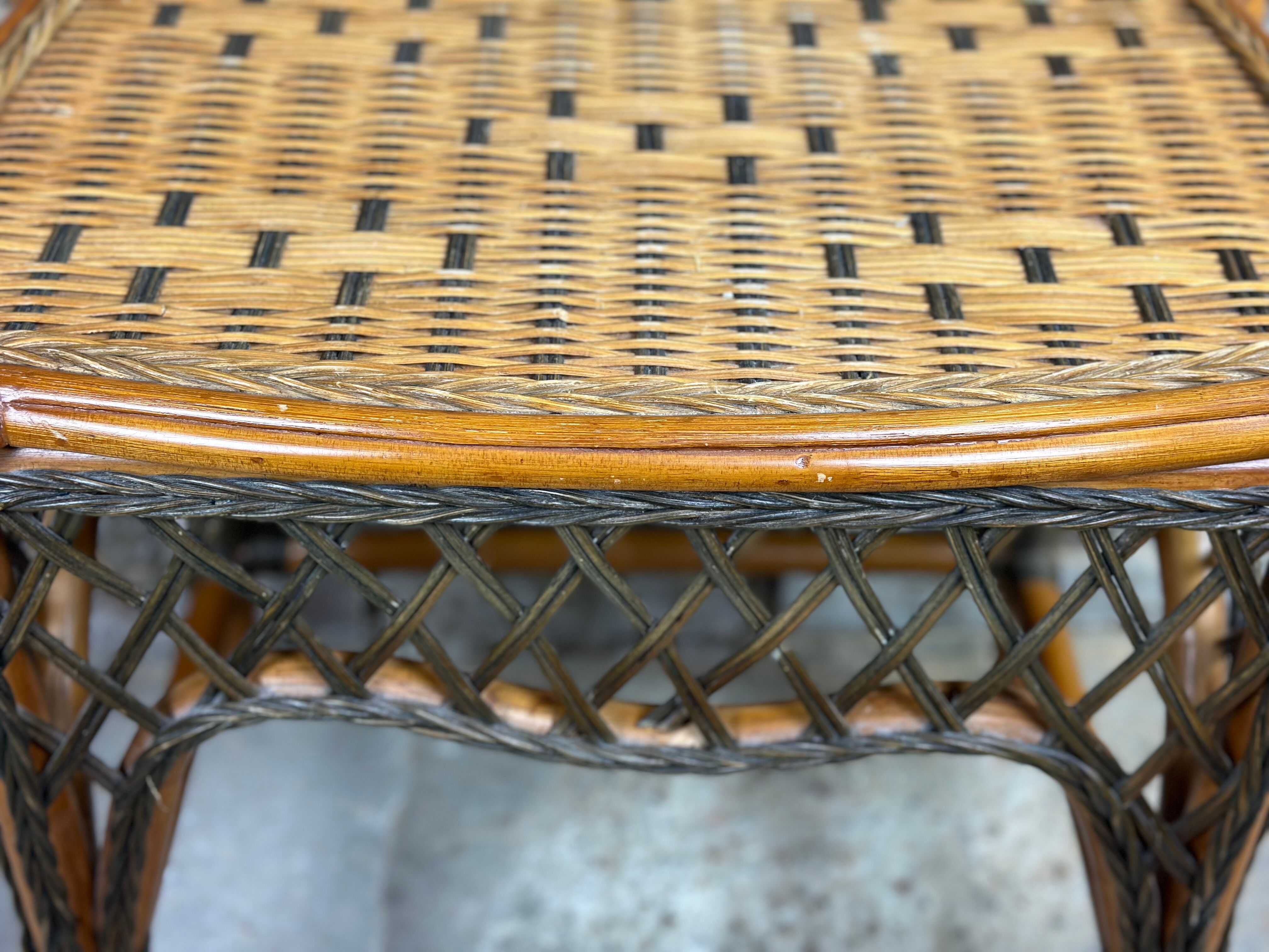 Vintage bamboo and rattan side table braided 1960