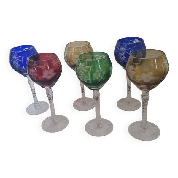 6 verres de couleur cristal St Louis