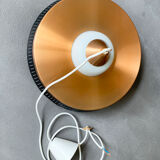 Scandinavian suspension lamp in copper and opaline glass, Bent Karlby for Lyfa, Denmark, 1960s