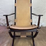 Colonial style leather armchair and ottoman