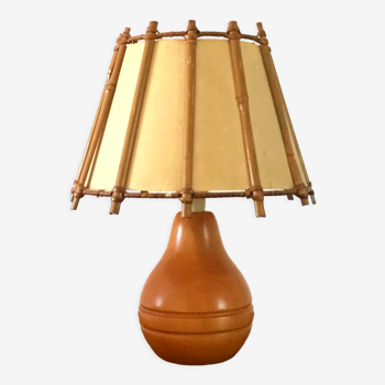 Vintage wooden lamp rattan lampshade