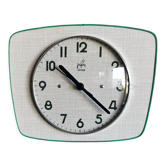 Horloge formica vintage pendule murale silencieuse trapèze "Japy vert"