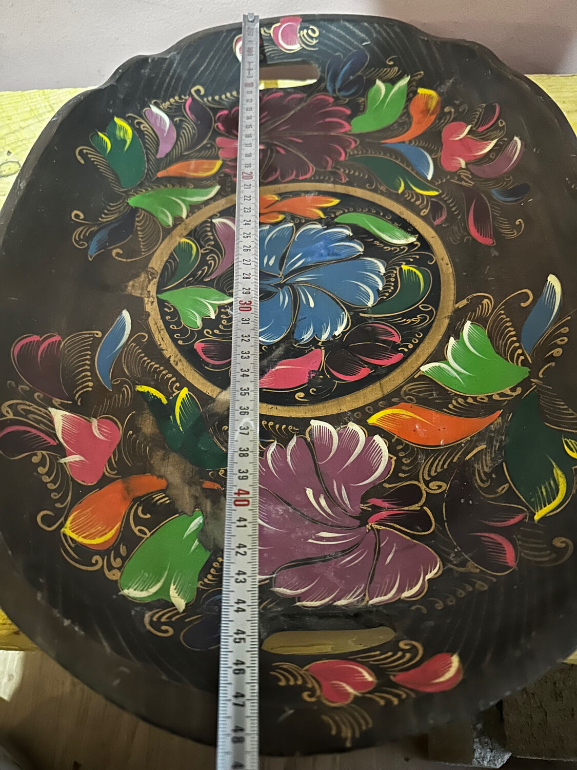 Mid-century hand-painted floral decorative tray / catchall 49 cm / 33 cm