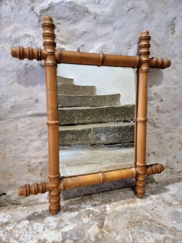 Miroir français en bois imitant le bambou, début du 20ème siècle