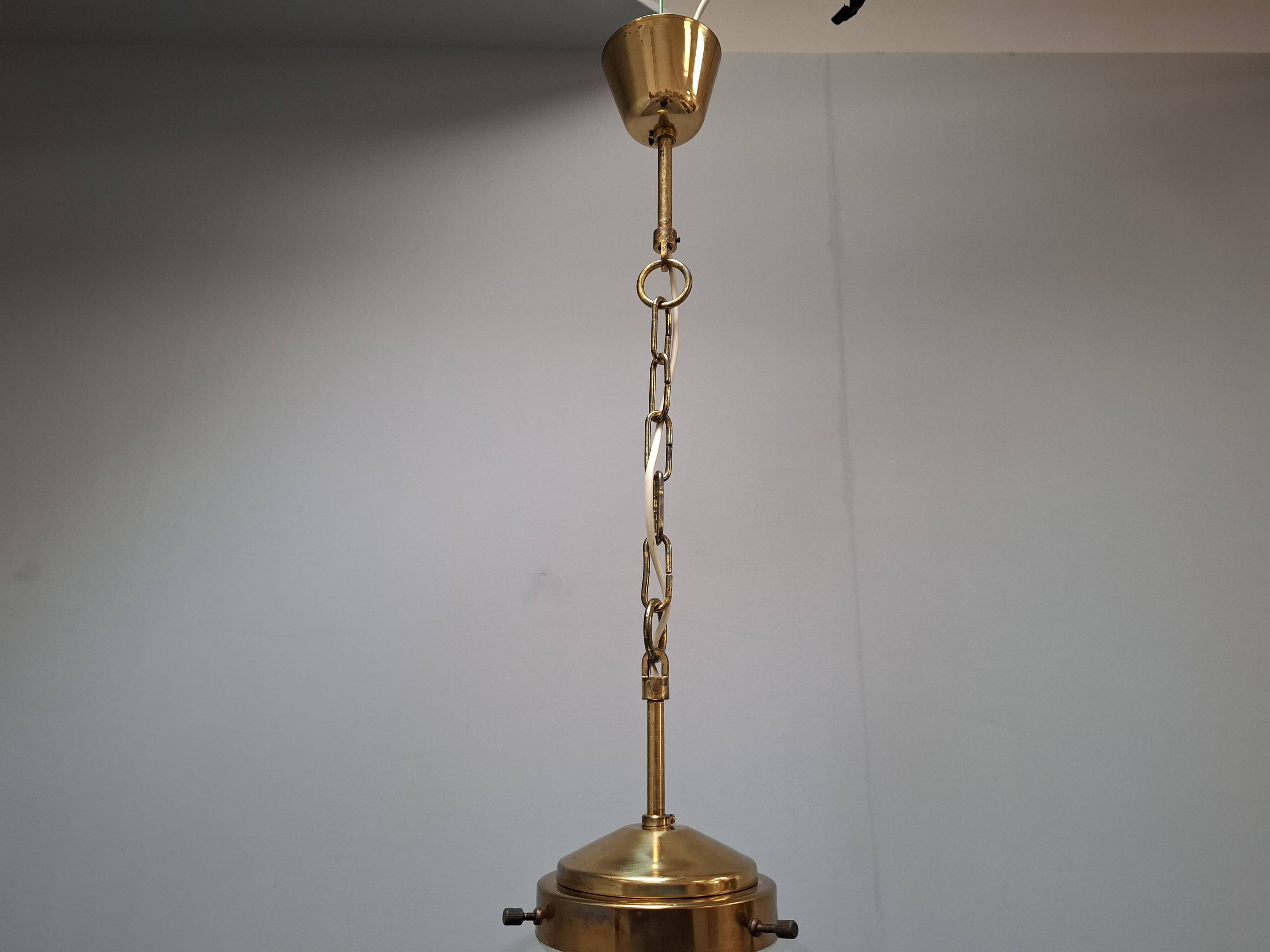 Midcentury Brass and Smoked Bubble Glass Pendant by Kamenický Šenov, 1960s