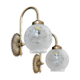 Pair of engraved glass wall lamps, brass support