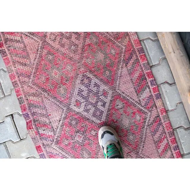 Tapis couloir turc vintage noué à la main des années 1960 - 82x361