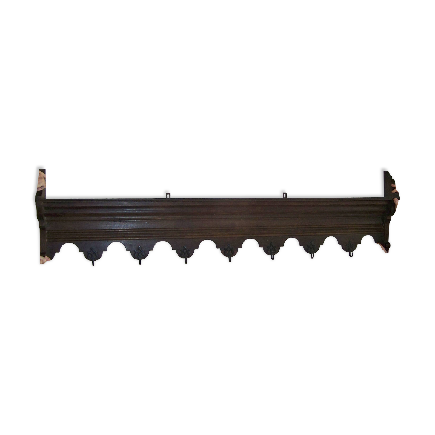 Oak shelf for hanging pots and pans